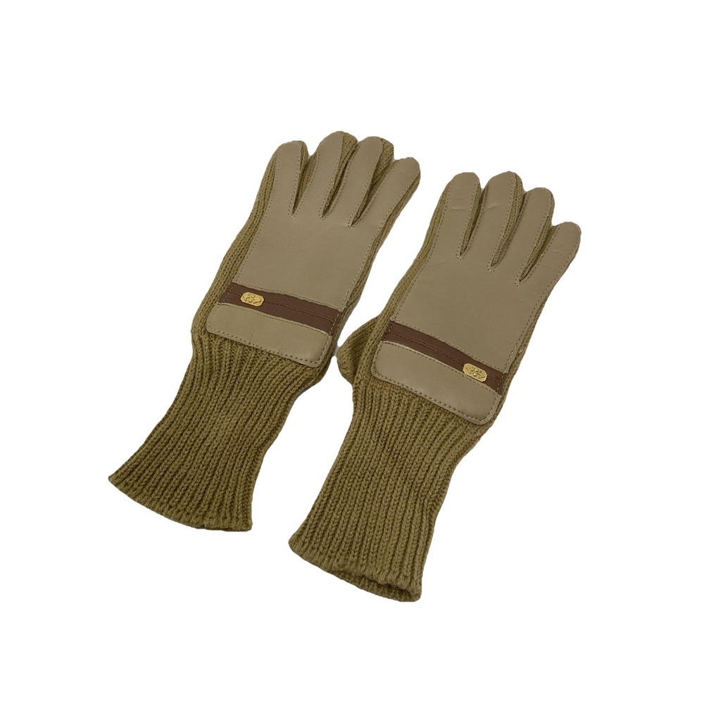 Vintage English Village Womens Driving Gloves Faux Leather Palms And Back Tan